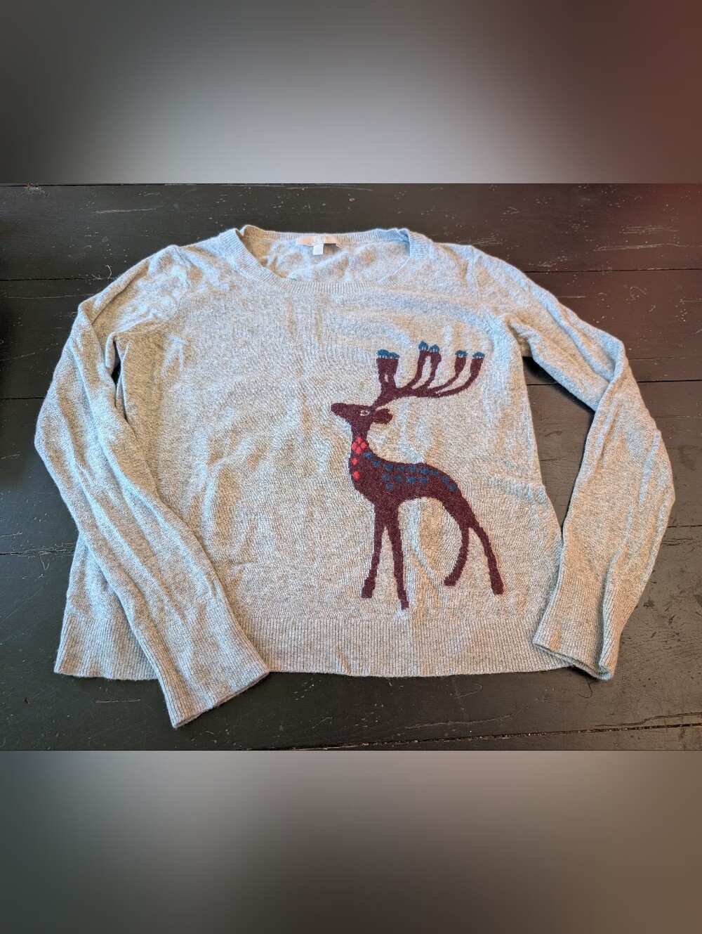 Ann Taylor LOFT L Reindeer Italian Yarn Sweater Holiday Grandmacore Whimsical